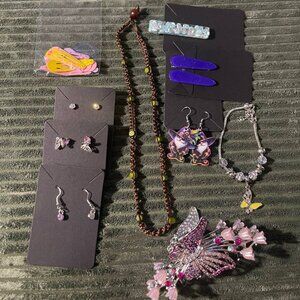 10pc Jewelry bundle hair clips earrings necklace bracelet